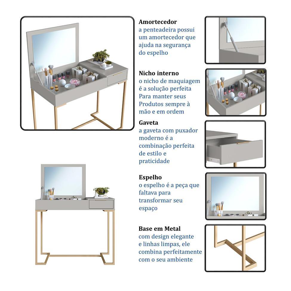 Penteadeira com Espelho Amélia 1 PT 1 GV Arenas e Champagne - 7