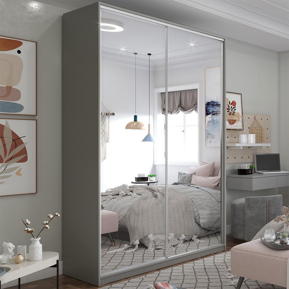 Guarda-Roupa Solteiro com 2 Espelhos Zermatt 100% MDF 2 PT 3 GV Cinza - 1