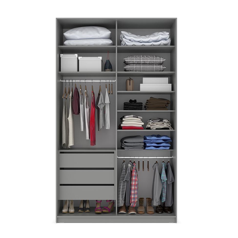 Guarda-Roupa Solteiro com 2 Espelhos Zermatt 100% MDF 2 PT 3 GV Cinza - 2