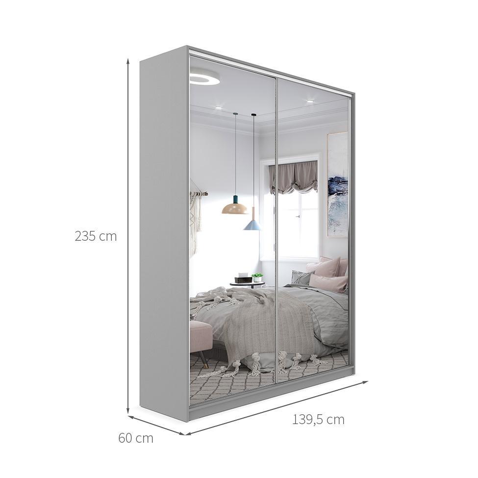 Guarda-Roupa Solteiro com 2 Espelhos Zermatt 100% MDF 2 PT 3 GV Cinza - 3
