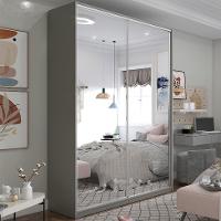 Guarda-Roupa Solteiro com 2 Espelhos Zermatt 100% MDF 2 PT 3 GV Cinza - 1