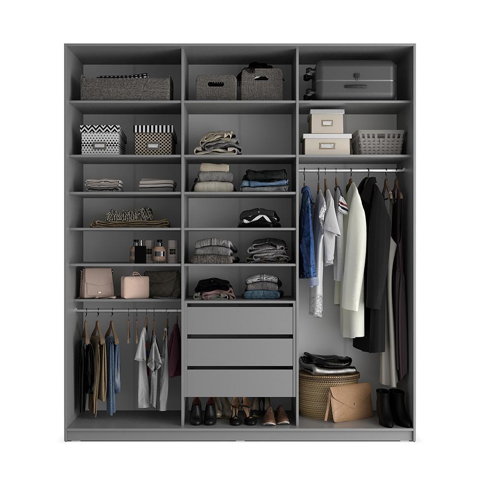 Guarda-Roupa Closet Sion 100% MDF 3 GV Cinza 209 cm - 2