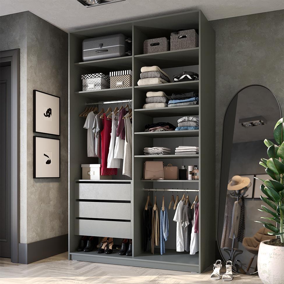 Guarda-Roupa Closet Sion 100% MDF 3 GV Cinza 140 cm - 1
