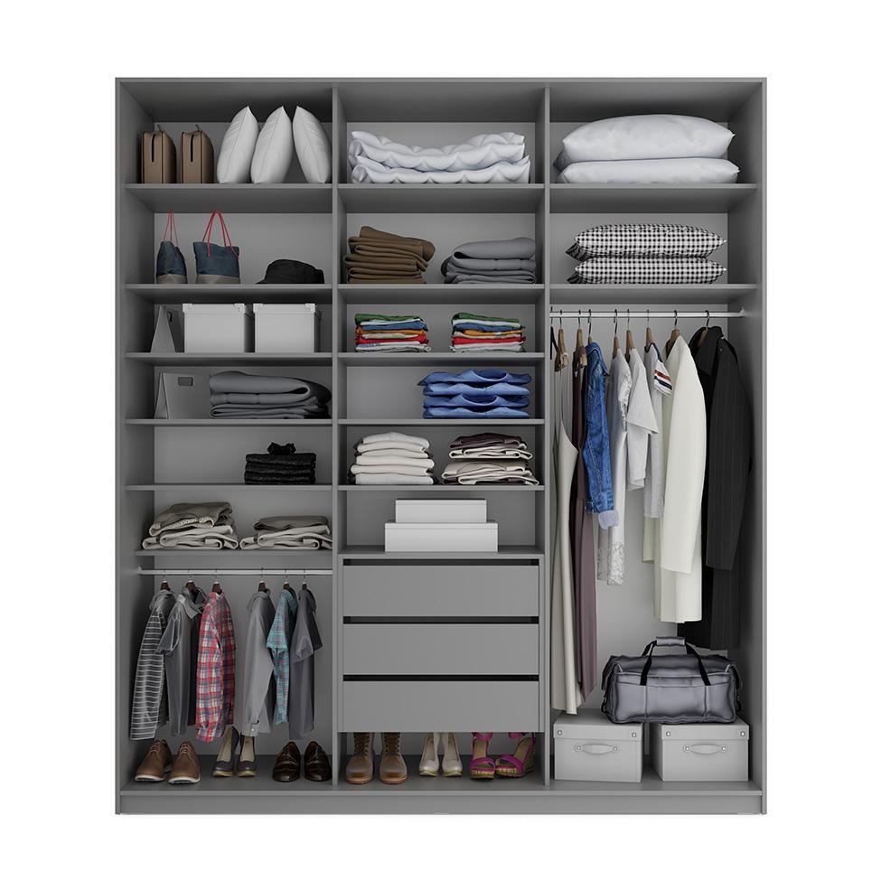 Guarda-Roupa Casal com 1 Espelho Zemartt 100% MDF 3 PT 3 GV Cinza - 2