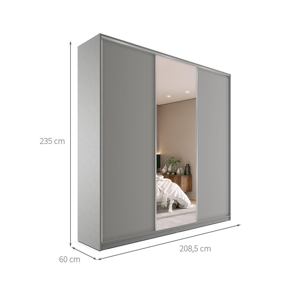 Guarda-Roupa Casal com 1 Espelho Zemartt 100% MDF 3 PT 3 GV Cinza - 3