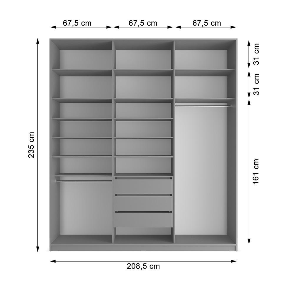 Guarda-Roupa Casal com 1 Espelho Zemartt 100% MDF 3 PT 3 GV Cinza - 4