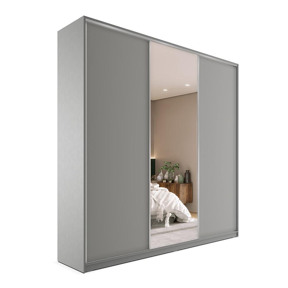 Guarda-Roupa Casal com 1 Espelho Zemartt 100% MDF 3 PT 3 GV Cinza - 8