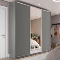 Guarda-Roupa Casal com 1 Espelho Zemartt 100% MDF 3 PT 3 GV Cinza - 1