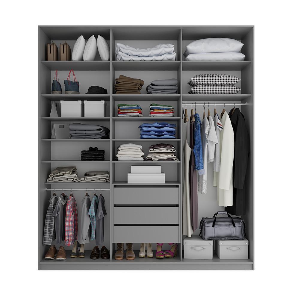 Guarda-Roupa Casal com 3 Espelhos Zemartt 100% MDF 3 PT 3 GV Cinza - 2