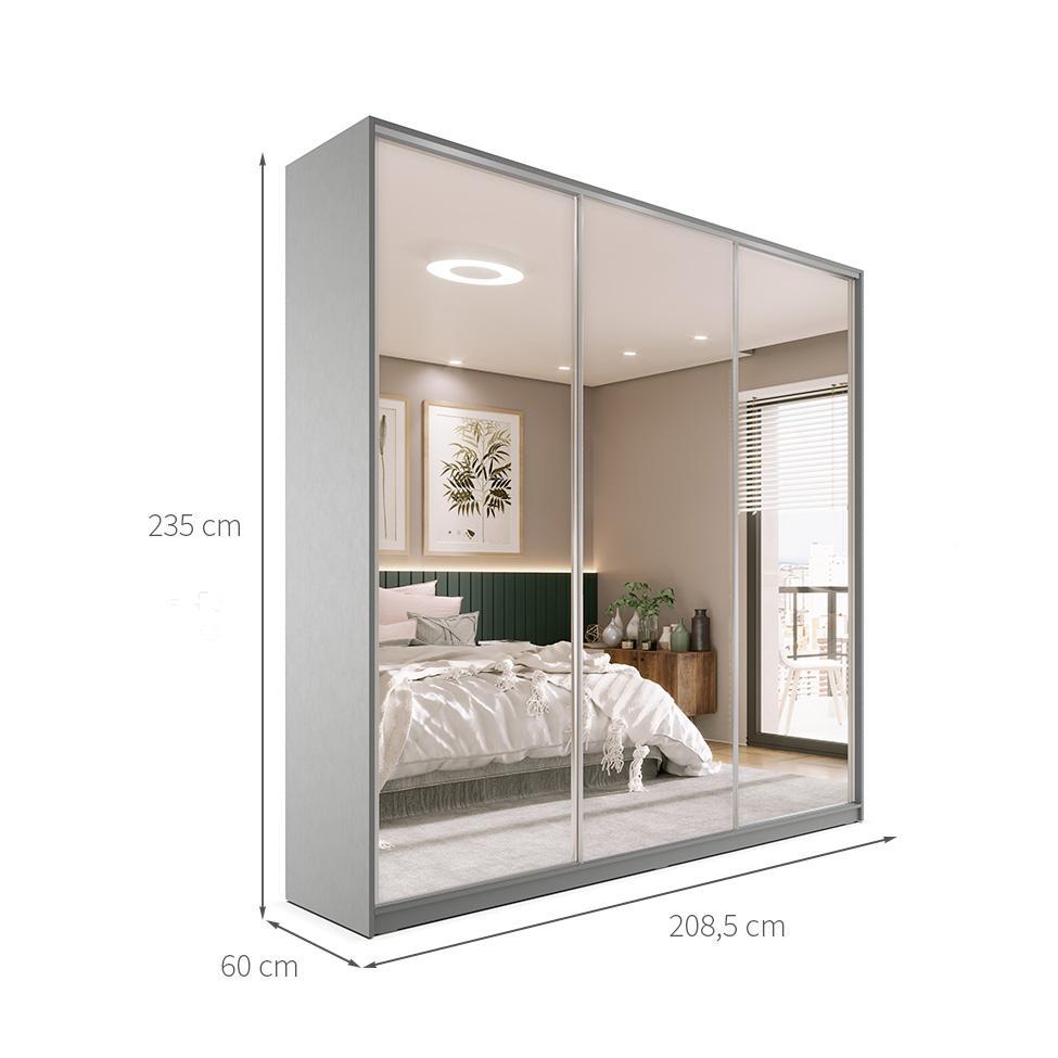 Guarda-Roupa Casal com 3 Espelhos Zemartt 100% MDF 3 PT 3 GV Cinza - 3