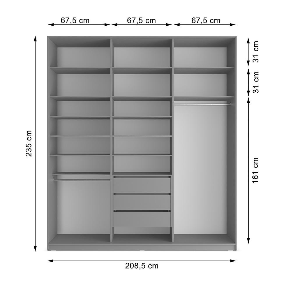 Guarda-Roupa Casal com 3 Espelhos Zemartt 100% MDF 3 PT 3 GV Cinza - 4