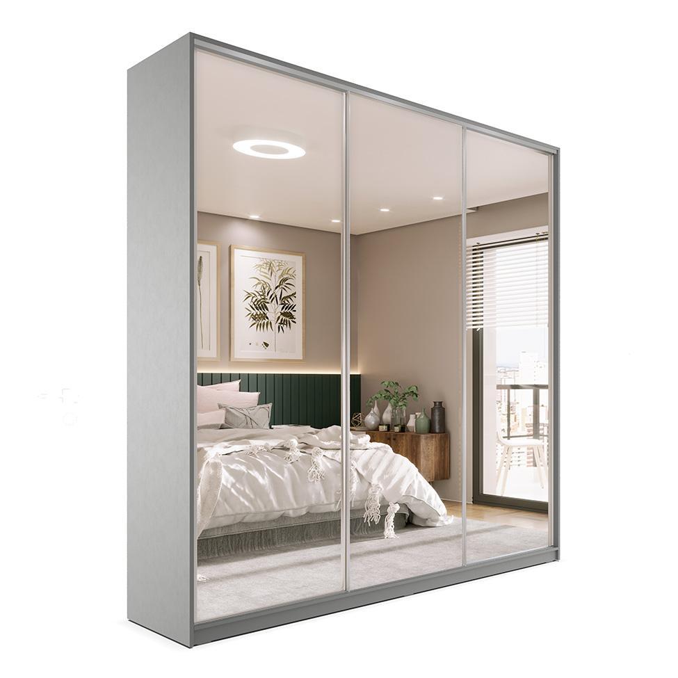 Guarda-Roupa Casal com 3 Espelhos Zemartt 100% MDF 3 PT 3 GV Cinza - 8
