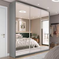 Guarda-Roupa Casal com 3 Espelhos Zemartt 100% MDF 3 PT 3 GV Cinza - 1