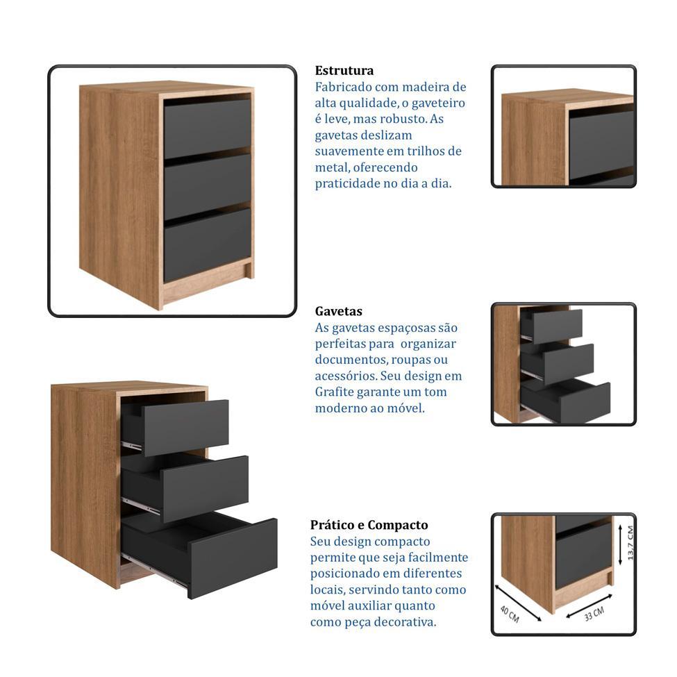 Gaveteiro Atlas 3 GV Mel e Preto - 5