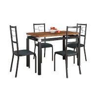 Conjunto de Mesa Retangular com Tampo de MDP Marrom Copenhague e 4 Cadeiras Monterrey Revestimento Sintético Preto - 1