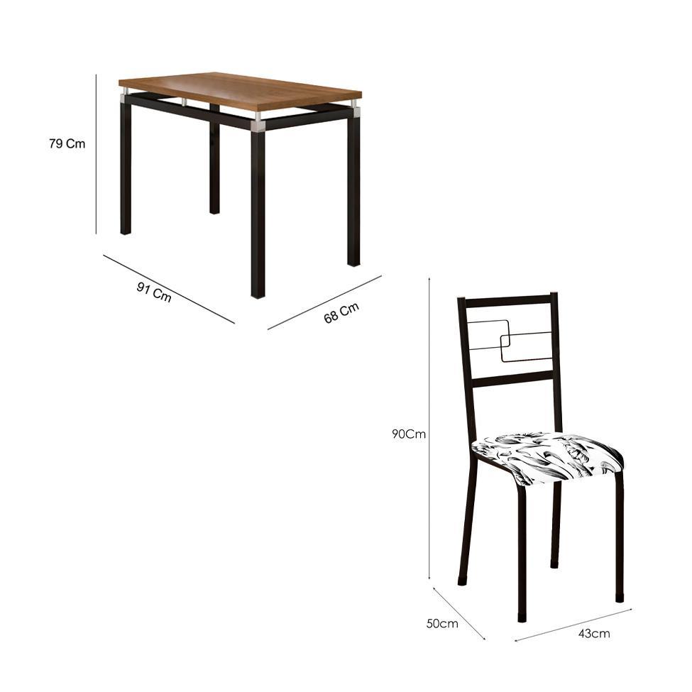 Conjunto de Mesa Retangular com Tampo de MDP Marrom Copenhague e 4 Cadeiras Monterrey Revestimento Sintético Florido Branco e Preto - 3