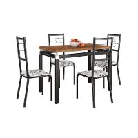 Conjunto de Mesa Retangular com Tampo de MDP Marrom Copenhague e 4 Cadeiras Monterrey Revestimento Sintético Florido Branco e Preto - 1