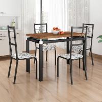 Conjunto de Mesa Retangular com Tampo de MDP Marrom Copenhague e 4 Cadeiras Monterrey Revestimento Sintético Florido Branco e Preto - 2