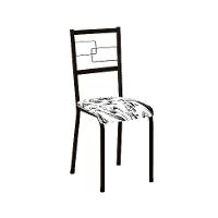 Conjunto de Mesa Retangular com Tampo de MDP Marrom Copenhague e 4 Cadeiras Monterrey Revestimento Sintético Florido Branco e Preto