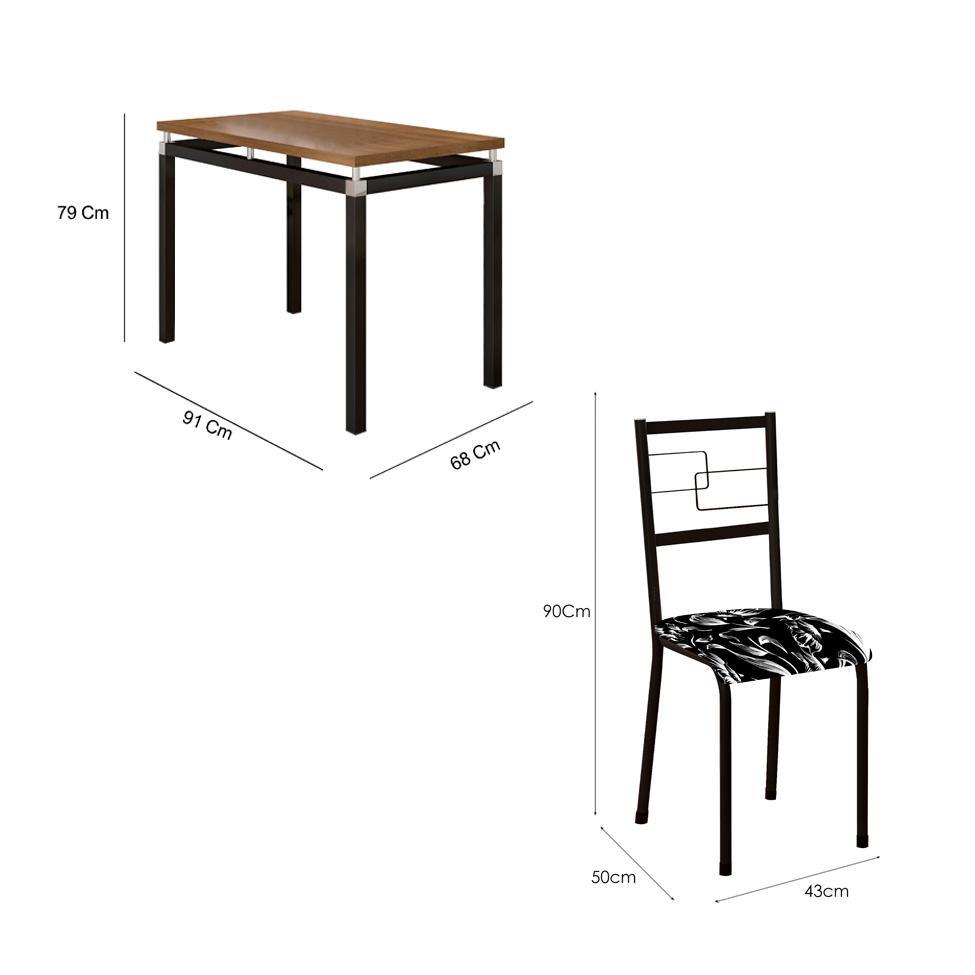 Conjunto de Mesa Retangular com Tampo de MDP Marrom Copenhague e 4 Cadeiras Monterrey Revestimento Sintético Florido Preto e Branco - 3
