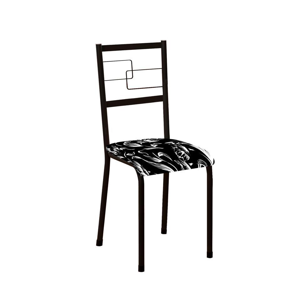 Conjunto de Mesa Retangular com Tampo de MDP Marrom Copenhague e 4 Cadeiras Monterrey Revestimento Sintético Florido Preto e Branco - 4