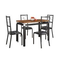 Conjunto de Mesa Retangular com Tampo de MDP Marrom Copenhague e 4 Cadeiras Monterrey Revestimento Sintético Florido Preto e Branco - 1