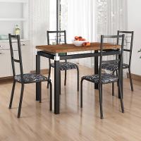 Conjunto de Mesa Retangular com Tampo de MDP Marrom Copenhague e 4 Cadeiras Monterrey Revestimento Sintético Florido Preto e Branco - 2