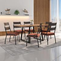 Conjunto de Mesa Retangular com Tampo de MDP Marrom Claro Atlanta e 6 Cadeiras Atenas Revestimento Sintético Terracota e Preto - 1