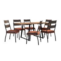 Conjunto de Mesa Retangular com Tampo de MDP Marrom Claro Atlanta e 6 Cadeiras Atenas Revestimento Sintético Terracota e Preto - 2