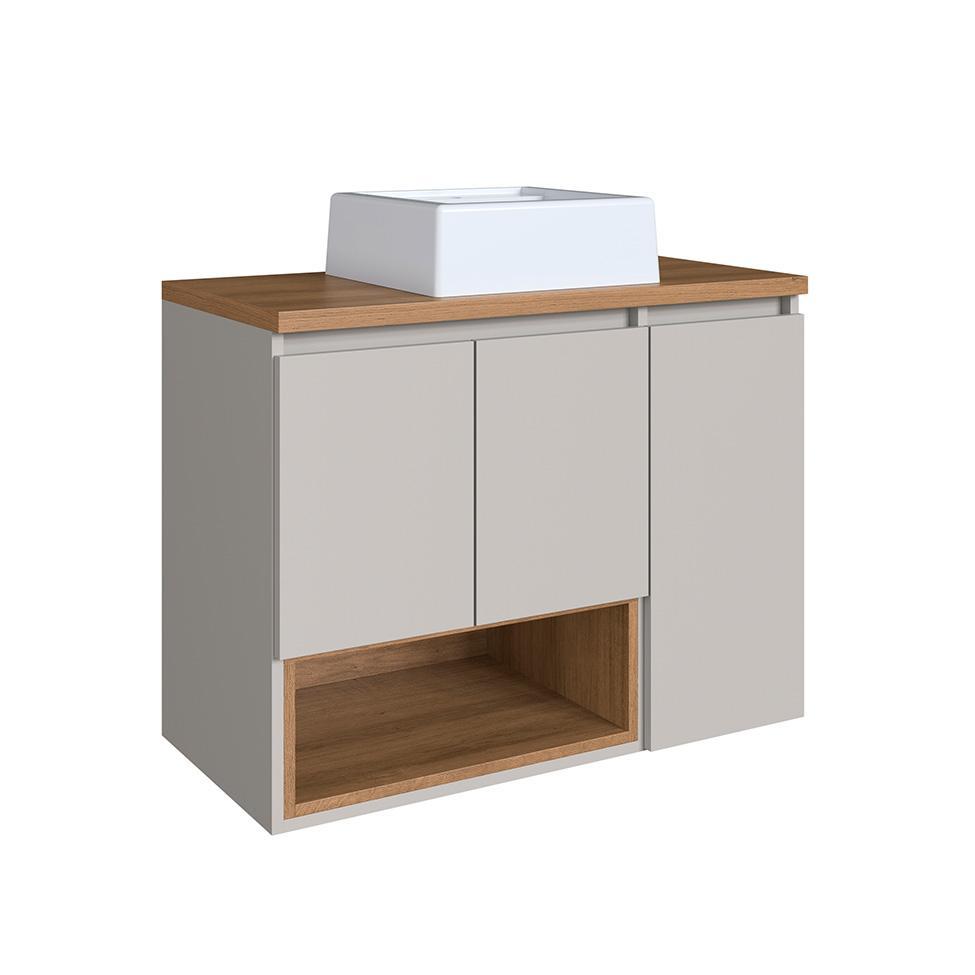 Conjunto de Gabinete com Cuba Branca e Armário de Banheiro com Espelho e Nicho Cecília 6 PT Grafite e Mel - 7