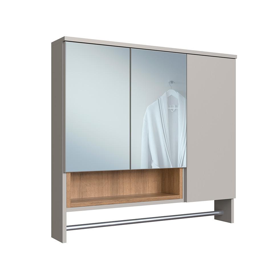 Conjunto de Gabinete com Cuba Branca e Armário de Banheiro com Espelho e Nicho Cecília 6 PT Grafite e Mel - 8