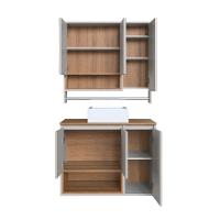 Conjunto de Gabinete com Cuba Branca e Armário de Banheiro com Espelho e Nicho Cecília 6 PT Grafite e Mel - 2