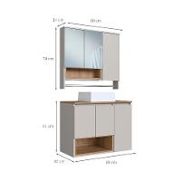 Conjunto de Gabinete com Cuba Branca e Armário de Banheiro com Espelho e Nicho Cecília 6 PT Grafite e Mel - 3