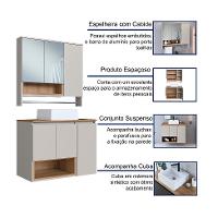 Conjunto de Gabinete com Cuba Branca e Armário de Banheiro com Espelho e Nicho Cecília 6 PT Grafite e Mel - 5