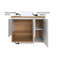 Conjunto de Gabinete com Cuba Branca e Armário de Banheiro com Espelho e Nicho Cecília 6 PT Grafite e Mel - 6