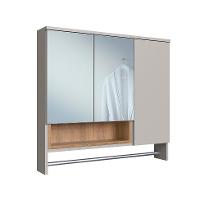 Conjunto de Gabinete com Cuba Branca e Armário de Banheiro com Espelho e Nicho Cecília 6 PT Grafite e Mel - 8