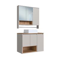 Conjunto de Gabinete com Cuba Branca e Armário de Banheiro com Espelho e Nicho Cecília 6 PT Grafite e Mel - 9