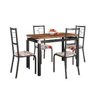 Conjunto de Mesa Retangular com Tampo de MDP Marrom Copenhague e 4 Cadeiras Monterrey Revestimento Sintético Branco e Preto - 1