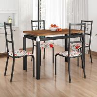 Conjunto de Mesa Retangular com Tampo de MDP Marrom Copenhague e 4 Cadeiras Monterrey Revestimento Sintético Branco e Preto - 2