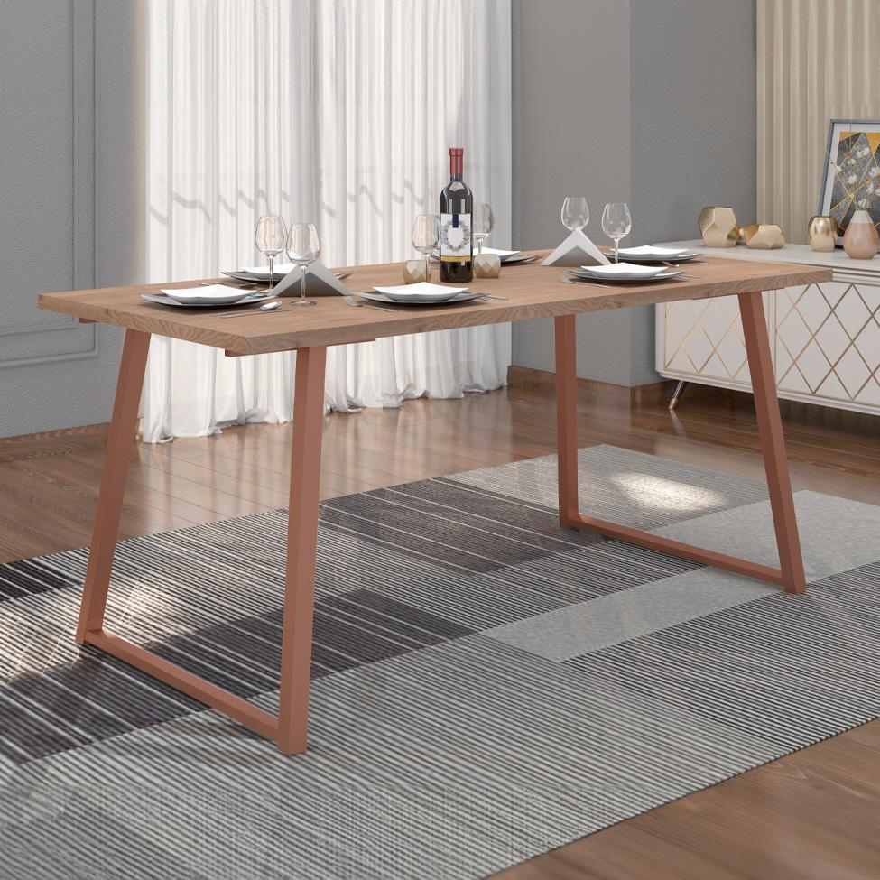 Conjunto de Mesa Retangular com Tampo de MDP Marrom Claro Atlanta e 6 Cadeiras Atenas Revestimento Sintético Terracota e Cobre - 4