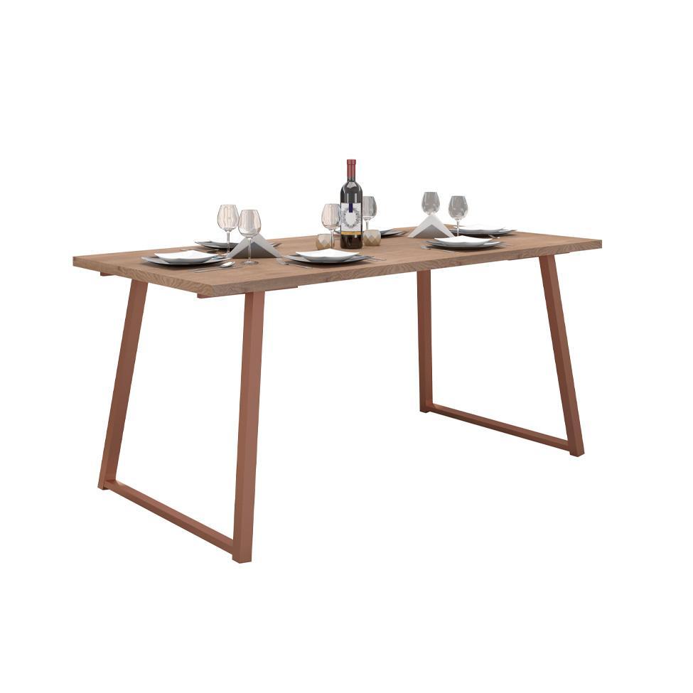 Conjunto de Mesa Retangular com Tampo de MDP Marrom Claro Atlanta e 6 Cadeiras Atenas Revestimento Sintético Terracota e Cobre - 5