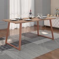 Conjunto de Mesa Retangular com Tampo de MDP Marrom Claro Atlanta e 6 Cadeiras Atenas Revestimento Sintético Terracota e Cobre