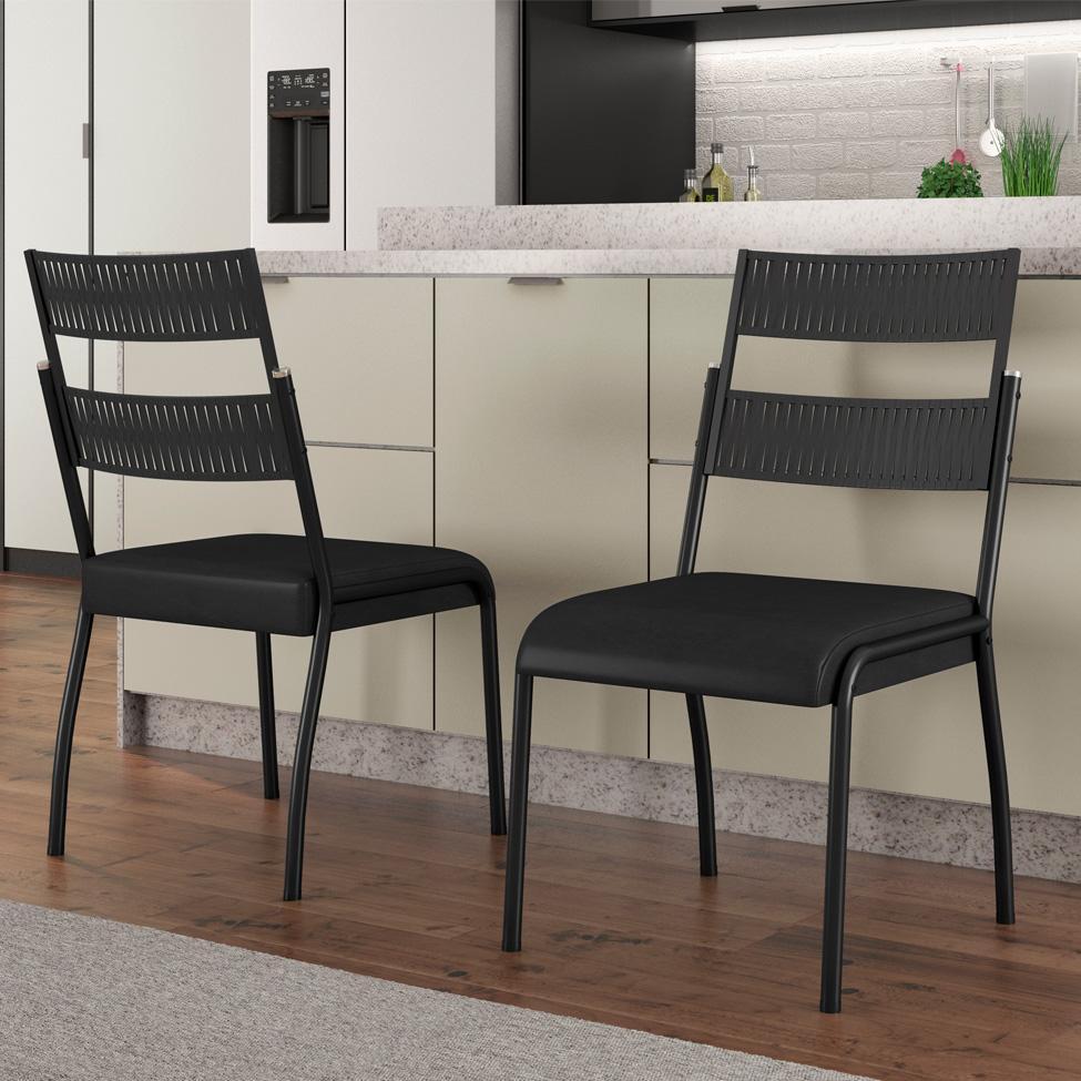 Conjunto de Mesa Retangular com Tampo de MDP Marrom Claro Atlanta e 6 Cadeiras Atenas Revestimento Sintético Preto - 4