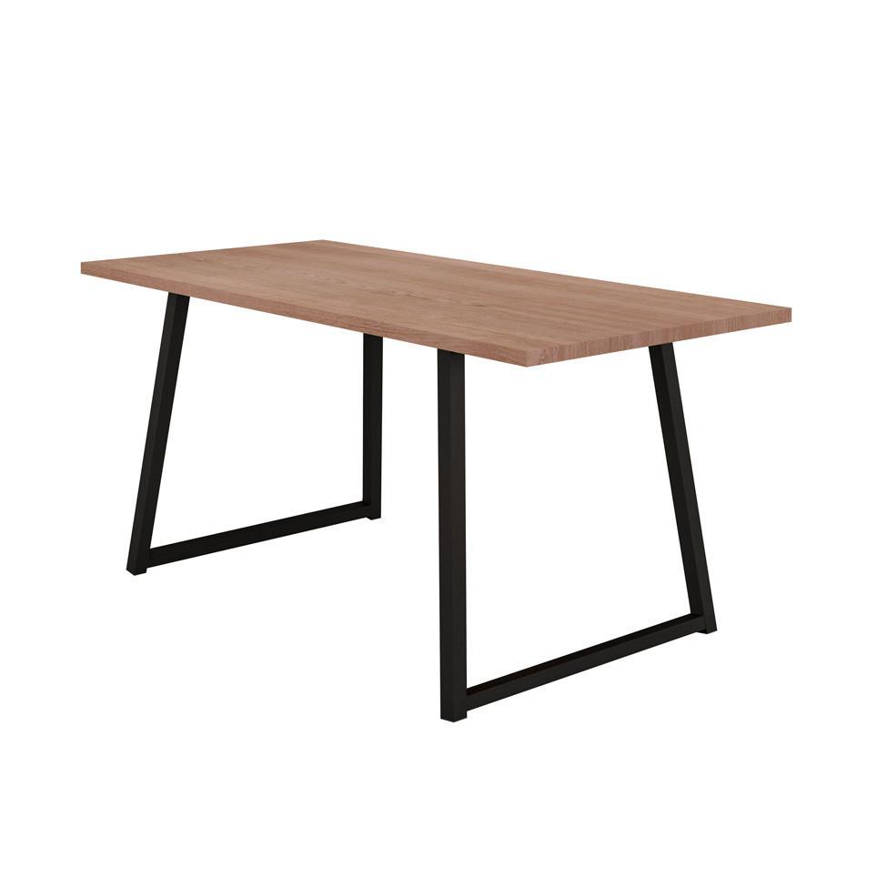 Conjunto de Mesa Retangular com Tampo de MDP Marrom Claro Atlanta e 6 Cadeiras Atenas Revestimento Sintético Preto - 6