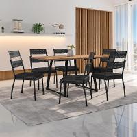 Conjunto de Mesa Retangular com Tampo de MDP Marrom Claro Atlanta e 6 Cadeiras Atenas Revestimento Sintético Preto - 1
