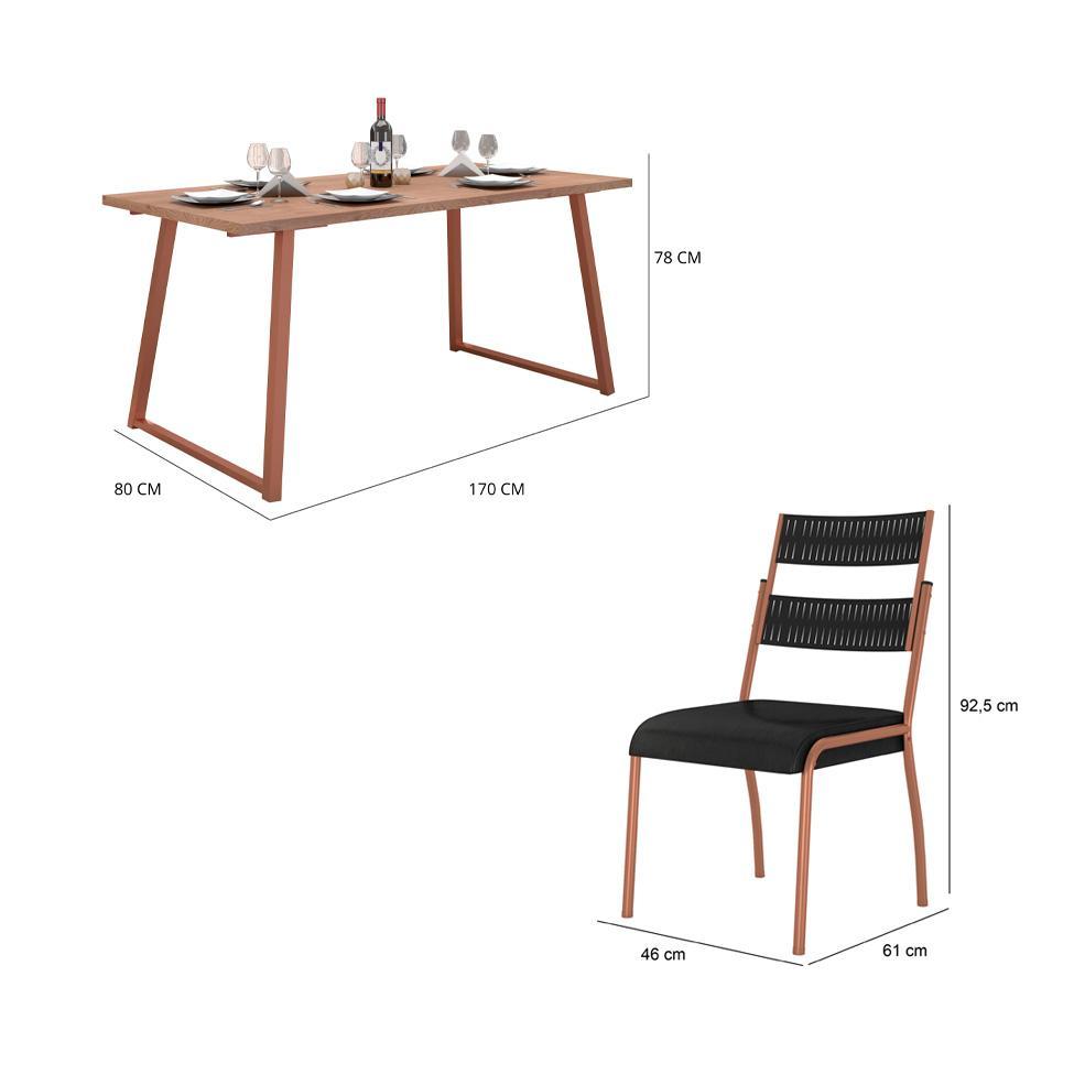 Conjunto de Mesa Retangular com Tampo de MDP Marrom Claro Atlanta e 6 Cadeiras Atenas Revestimento Sintético Preto e Cobre - 3