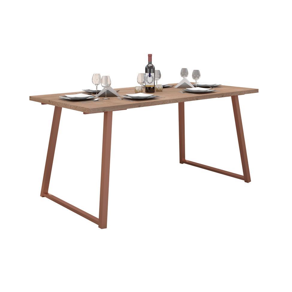 Conjunto de Mesa Retangular com Tampo de MDP Marrom Claro Atlanta e 6 Cadeiras Atenas Revestimento Sintético Preto e Cobre - 5