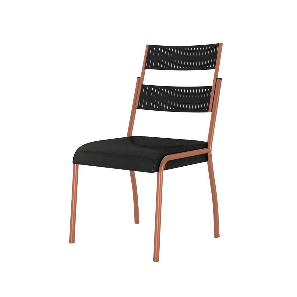 Conjunto de Mesa Retangular com Tampo de MDP Marrom Claro Atlanta e 6 Cadeiras Atenas Revestimento Sintético Preto e Cobre - 6