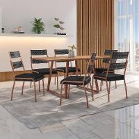 Conjunto de Mesa Retangular com Tampo de MDP Marrom Claro Atlanta e 6 Cadeiras Atenas Revestimento Sintético Preto e Cobre - 1