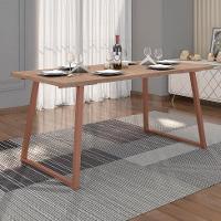 Conjunto de Mesa Retangular com Tampo de MDP Marrom Claro Atlanta e 6 Cadeiras Atenas Revestimento Sintético Preto e Cobre